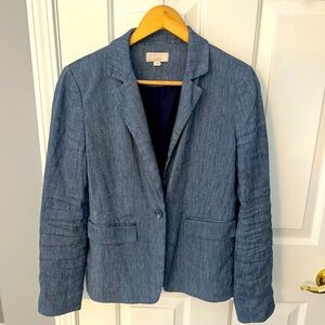 LOFT Denim-Textured Blue Single-Button Blazer